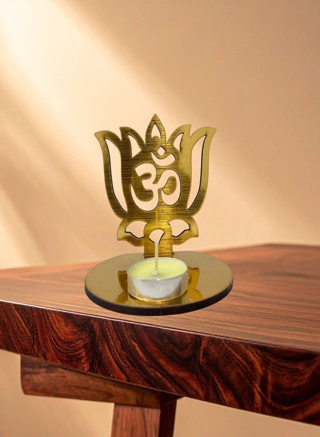 RUJVE Golden MDF Wooden Om Shadow Decorative Tea Light Candle Holder, Diya Stand for Home Decoration | Navratri, Diwali Decoration Items for Home Decor | Diwali Gift for Festival RWL-1001 - Image 1
